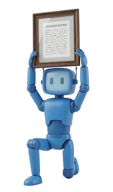 A robot presenting a framed Resume